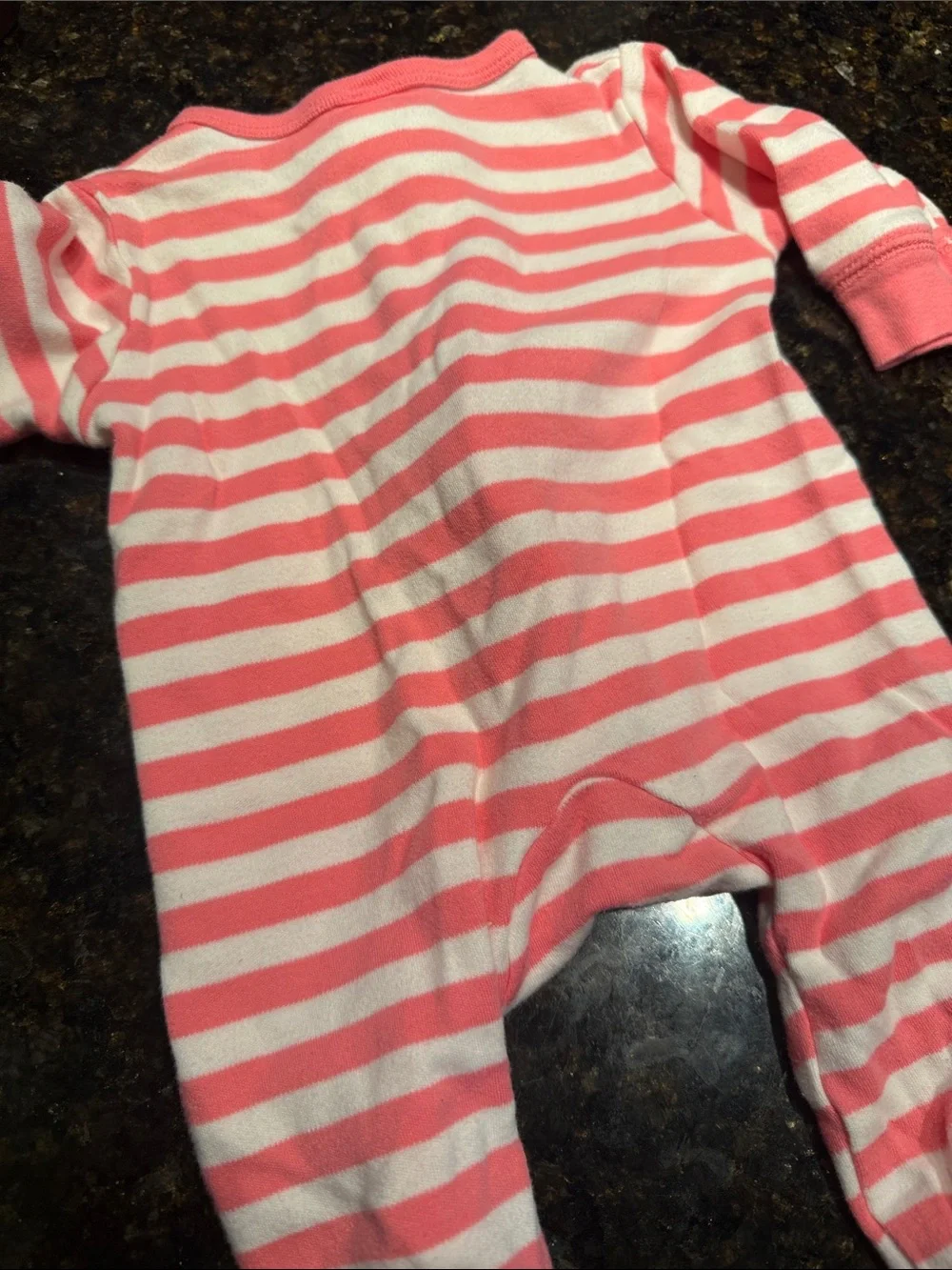 Striped Pink and White Baby One-Piece Footed Pajamas 3-6 Month Long Sleeve